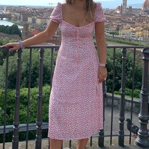 Red and White Floral Midi Dress Princess Polly